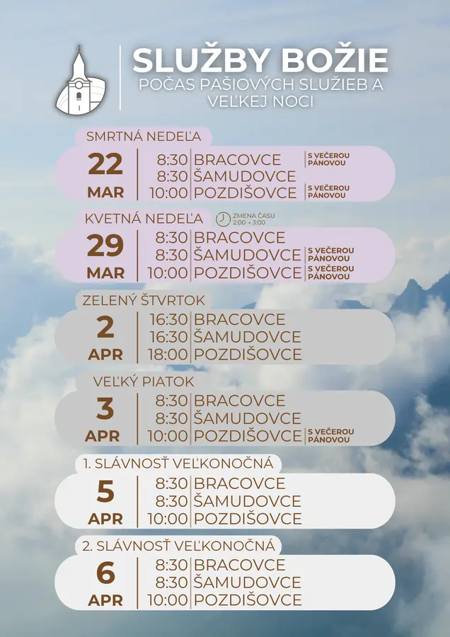 Rozpis služieb Božích počas pôstu a Veľkonočných sviatkov 2026